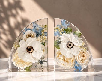 Custom Resin Wedding Bouquet Bookends | Preserved Floral Keepsake Display