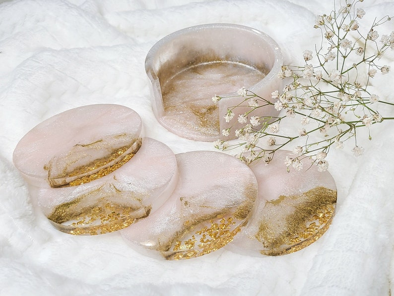 Coaster Set With Holder Resin Coasters Drink Coasters Gold Etsy