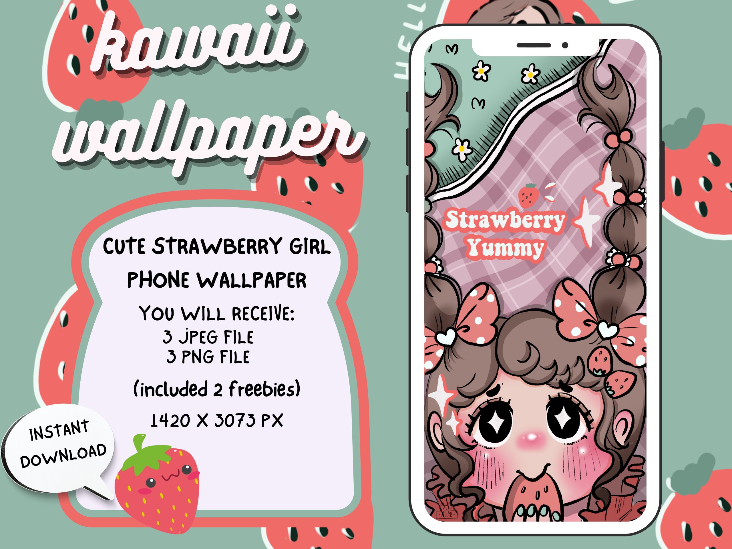 Kawaii Strawberry Girl Phone Wallpapers PNG Wallpaper JPEG - Etsy Canada Kawaii Strawberry Girl Phone Wallpapers PNG Wallpaper JPEG - Etsy Canada