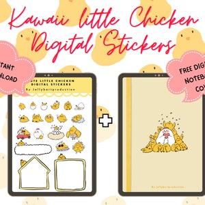Kawaii Lil Chickens Digital Stickers | Goodnotes Digital Stickers | PNG Stickers | Digital Notebook Cover | Jellybartproduction