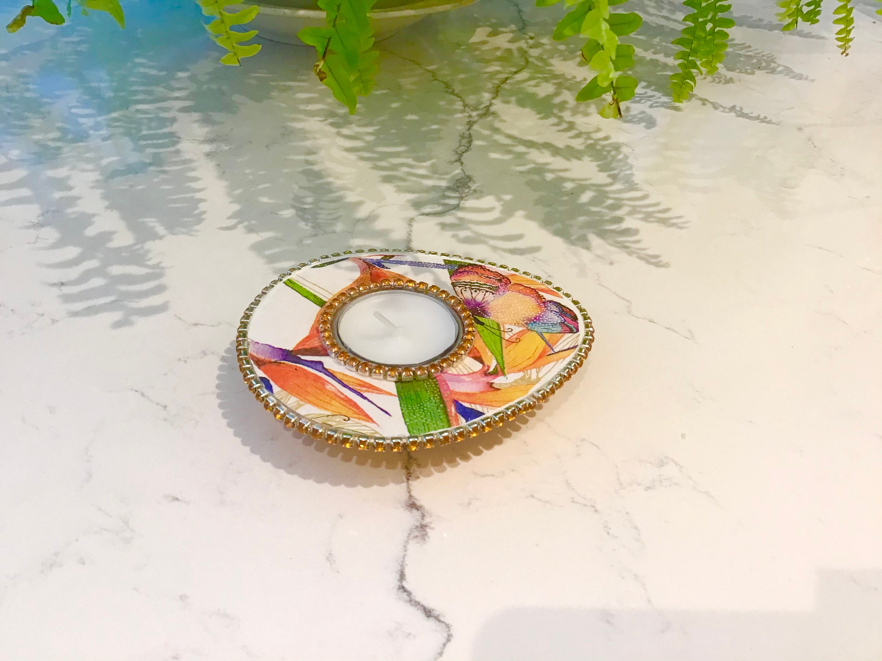 Tea light holder candle holder present decoupage colourful Etsy