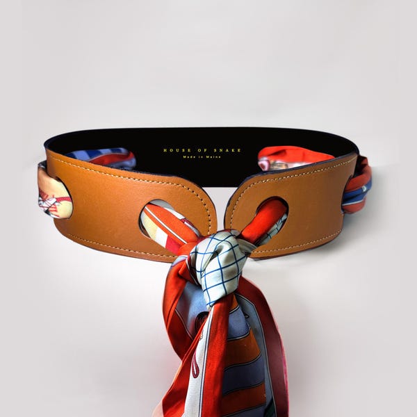 Reversible Scarf Waist Belt Leather Black and Tan Accessory