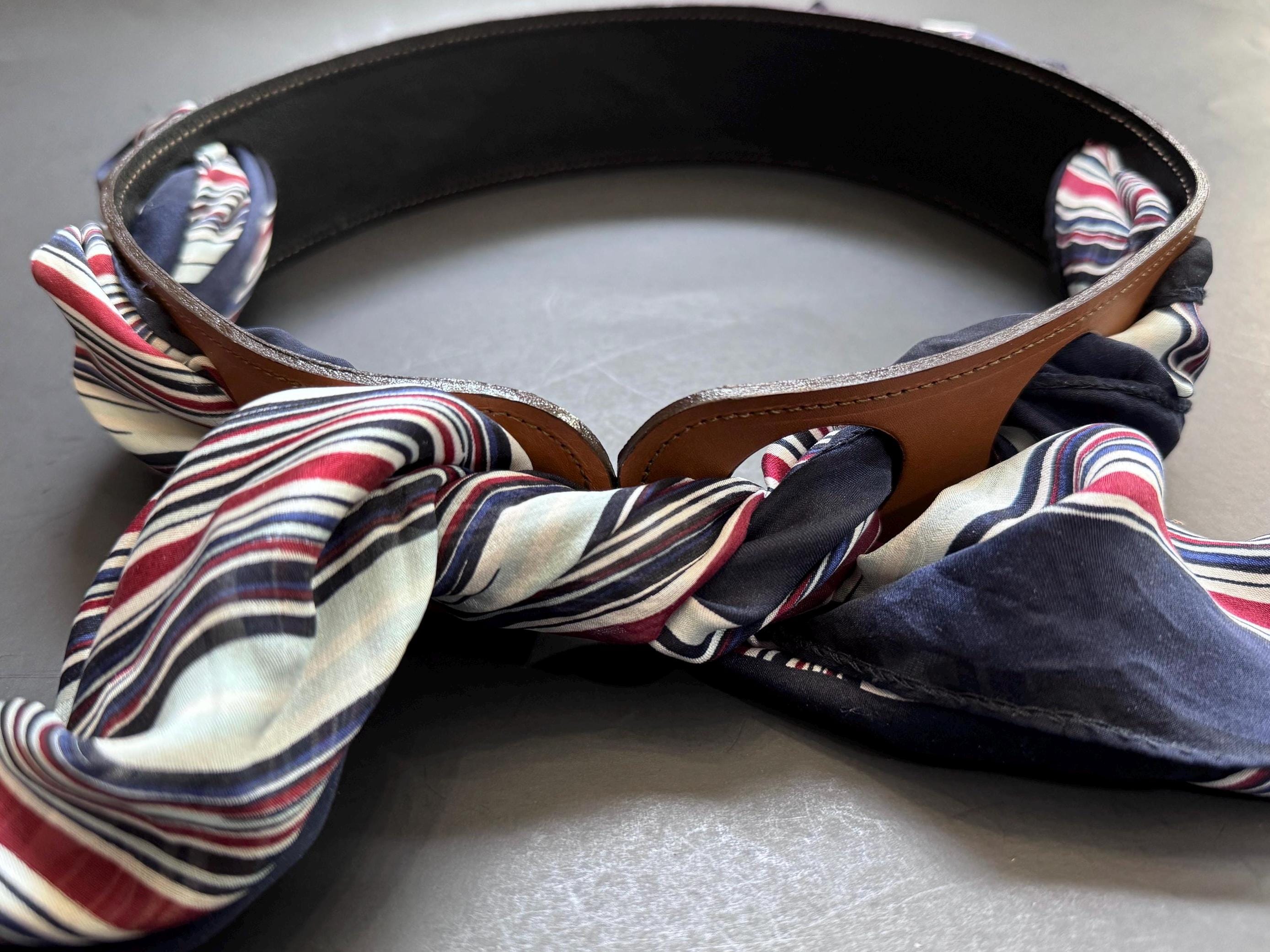 Tan Black Reversible Scarf Waist Belt Leather Accessory