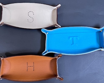 Custom Mini Leather Travel Tray For luxury Pens, Jewelry and keys Tan color Personalized