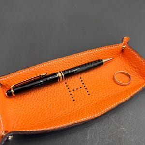 Personalized Orange Color Leather Travel Tray For luxury Pens, Jewelry and keys