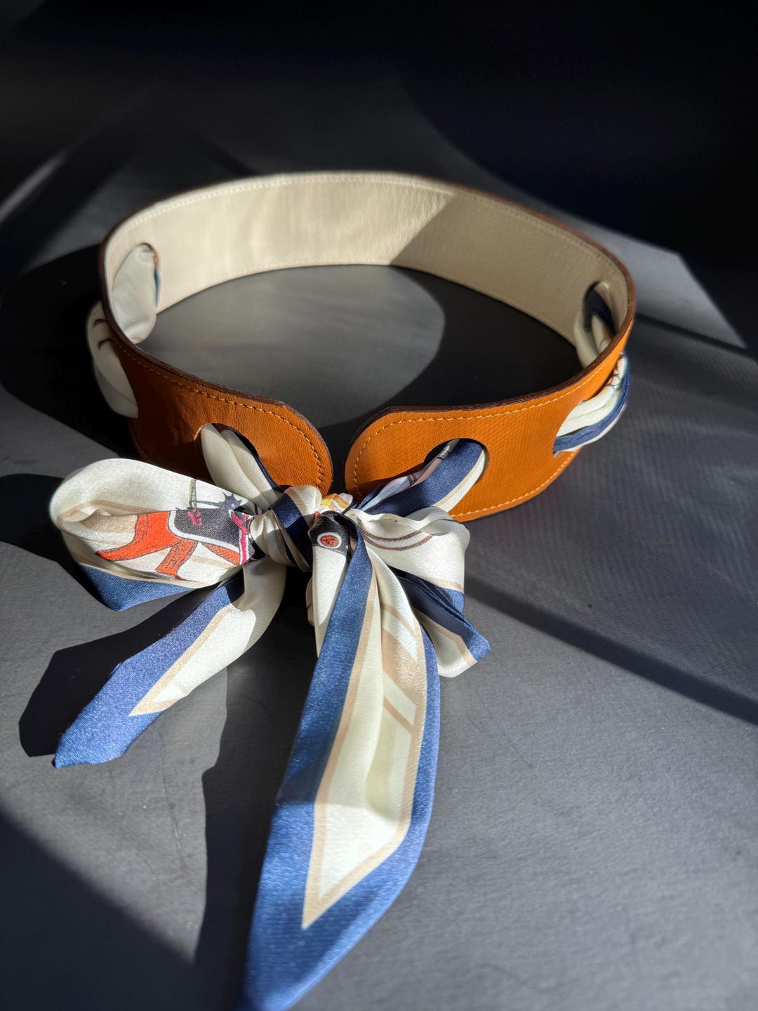 Reversible Scarf Waist Belt Leather Black and Tan Accessory