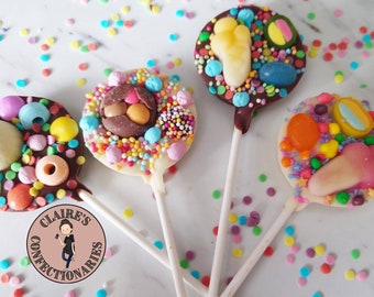 Mini Chocolate Lollipops/Party favours /Party bag filler/Birthday treats/Wedding favours/School leaving gifts/Chocolate Lollipops/Mini lolly