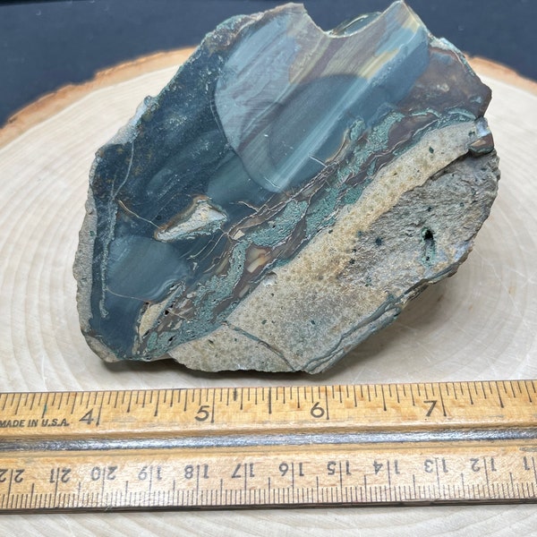 Exceptional Chunk Of Blue Mountain Jasper Cut Rough. 16 Ounces. Great Orbs! Great Lapidary Material From Oregon.