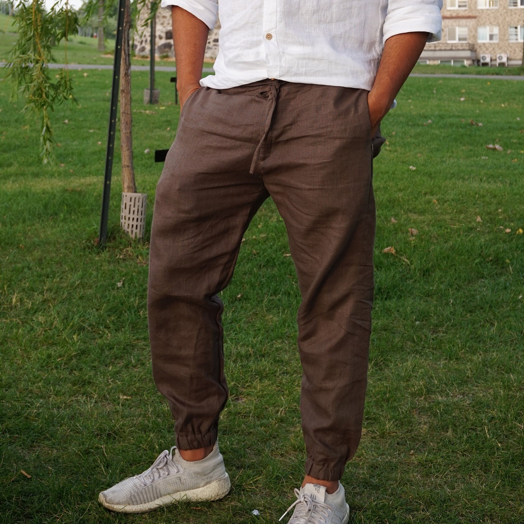 Linen Jogger Pants ARLO, Handmade Pure Linen Pants, Tailored Length,  Adjustable Waist, Zipper Pockets. -  Denmark
