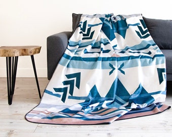 Aztec blanket - BLUE - yoga blanket - camping blanket - throw - geometric - Navajo - boho - western