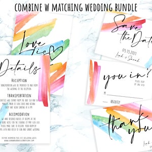 Love is Love Rainbow Wedding Invitation Watercolor Paint Stroke 5x7 Invite Same Sex Wedding Instant Download and Editable FWLOV image 3