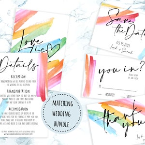 Love is Love Pacchetto matrimonio arcobaleno / Tratto di pittura ad acquerello / Matrimonio dello stesso sesso / Download istantaneo e modificabile / FWLOV
