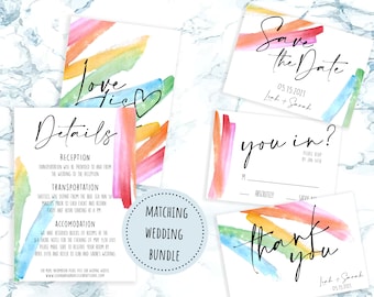 Love is Love Rainbow Wedding Bundle | Watercolor Paint Stroke | Same Sex Wedding | Instant Download and Editable | FWLOV