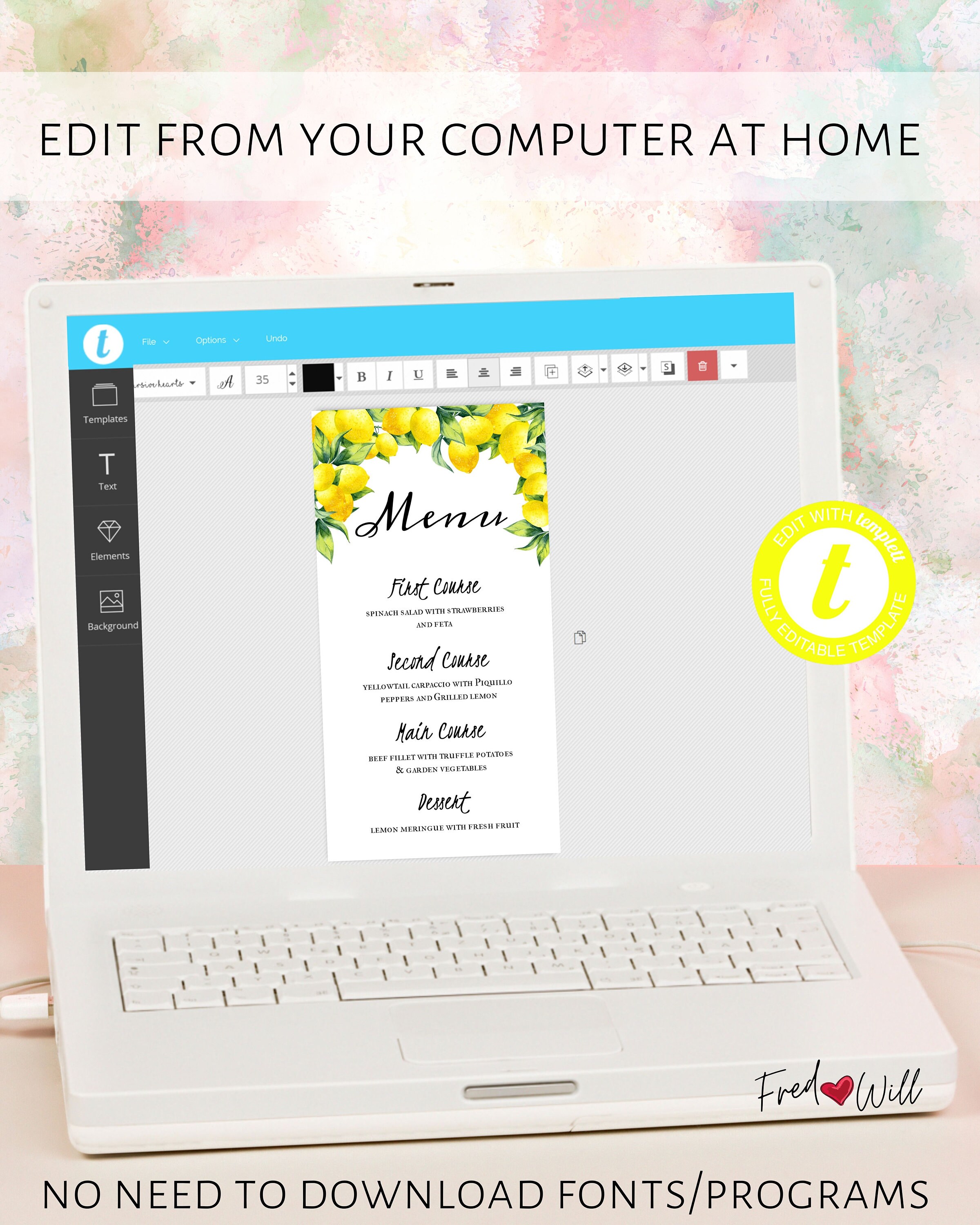 Half a Lemon Menu | Lemon Themed Template | 4x8 Inch