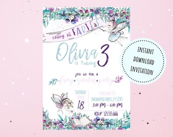 Magische Fee-Geburtstags-Einladung: Pastell Blumen Design (5x7 Instant Download)
