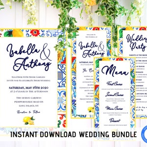 Italian Summer Wedding Invitation Bundle | Sicilian Lemon Instant Download | Invitation, Menu, Program | Editable and Printable | FWITA