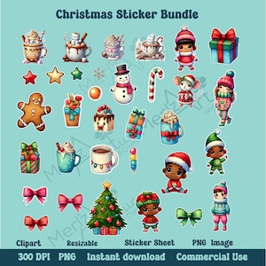 Cute Printable Christmas Sticker Bundle, Print and Cut Stickers for Silhouette or Cricut, Digital Stickers, for Personal or Commercial Use