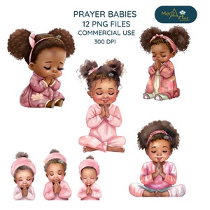 Prayer Babies Clipart Bundle, Melanin Children, Melanin Black Children, Afro Fashion, Nursery Wall Art,  Black Kids Magic, Digital Prints