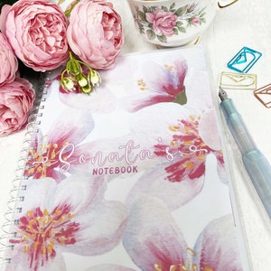 Sakura Cherry Blossoms Personalised A5 Notebook | 80 Pages | Spiral Bound, Wire Bound, or Disc Bound | Lines, Dot Grid or Blank Pages