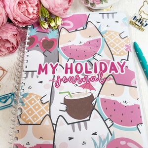 Kawaii Beachside Summer Cats Personalised A5 Notebook | 80 Pages | Spiral Bound, Wire Bound, or Disc Bound | Lines, Dot Grid or Blank Pages