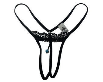 Jokerette T-Back Faux Pearl Pendant Crotchless Panties