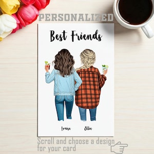 Karte Digitaler Download, Beste Freundin Karte, Benutzerdefinierte Freundgeschenk, Beste Freundin Druck Personalisiert, Benutzerdefinierte Freundschaftskarte für 1-4 Mädchen