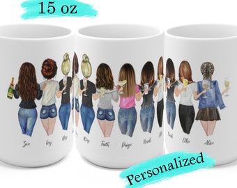 Mug 15oz personalized printable custom, modern ceramic mug, best friend gift, 5-10 persons