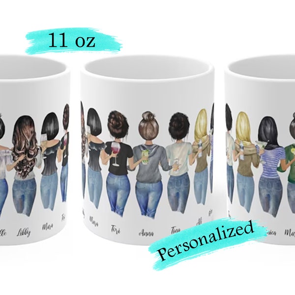 Mug 11oz personalized printable custom, modern ceramic mug, best friend print pottery mug, friendship mug best friend gift