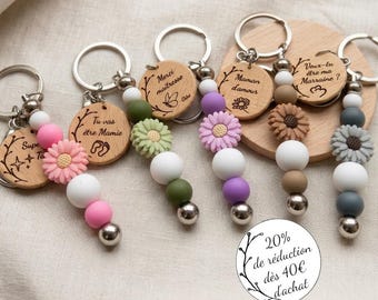 Porte-clés personnalisé, annonce grossesse, demande marraine, merci maîtresse nounou ou ATSEM fête des mères