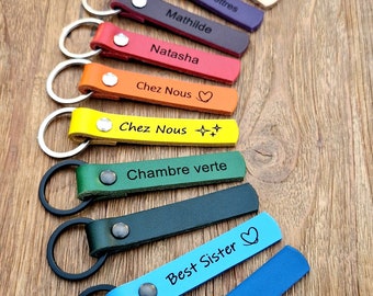 Gepersonaliseerde lederen sleutelhanger, vader / moeder cadeau, cadeau om te personaliseren, handgemaakte sleutelhanger, peetvader / peetmoeder cadeau, sleuteldeur