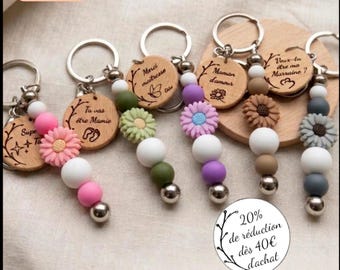 Porte-clés personnalisé, annonce grossesse, demande marraine, merci maîtresse nounou ou ATSEM fête des mères