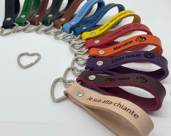 Customizable leather key ring with heart ring