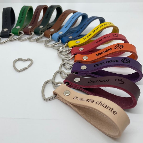 Porte clé en cuir personnalisable avec anneau coeur