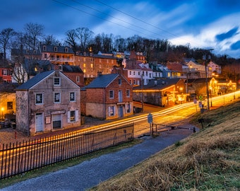 A print or canvas of Harpers Ferry, WV as the sun is setting.