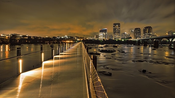 Richmond Virginia Cityscape at Night From the James River