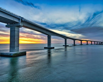 A print or canvas of the Bridge over the Oregon Inlet at the Outer Banks during Sundown