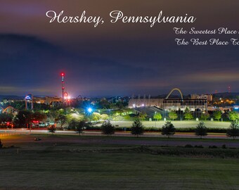 A print or canvas of Hershey Park, Hershey Pennsylvania at night.