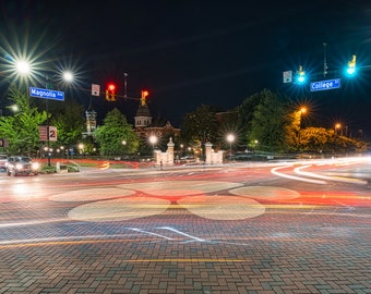 Auburn University Campus at Night at the intersection of Magnolia Ave and College Street