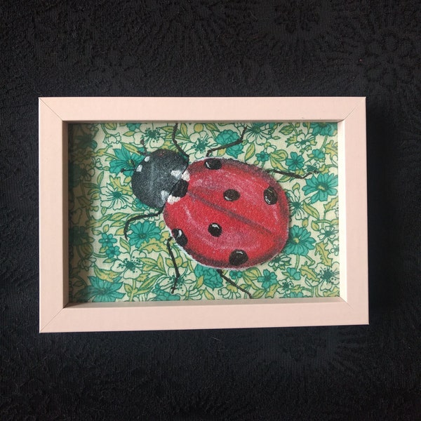 Handmade & hand-painted fabric ladybird picture