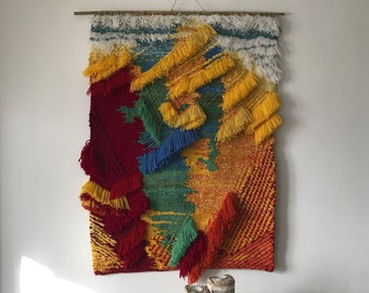Boho gewebt Wandbehang / strukturierte Wandteppich Weben Herbst Landschaft / abstrakte Wandkunst / große Weben Wandbehang