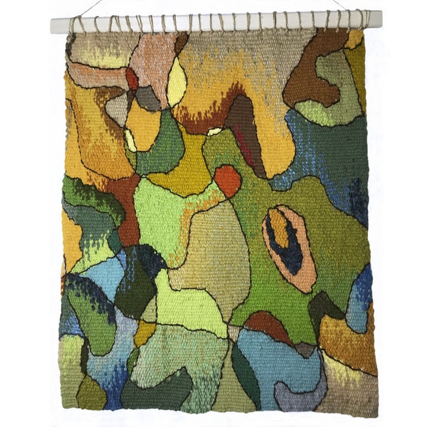 Abstract woven wall hanging. Textile wall hanging. Multicolors tapestry wall hanging. Weaving wall hanging