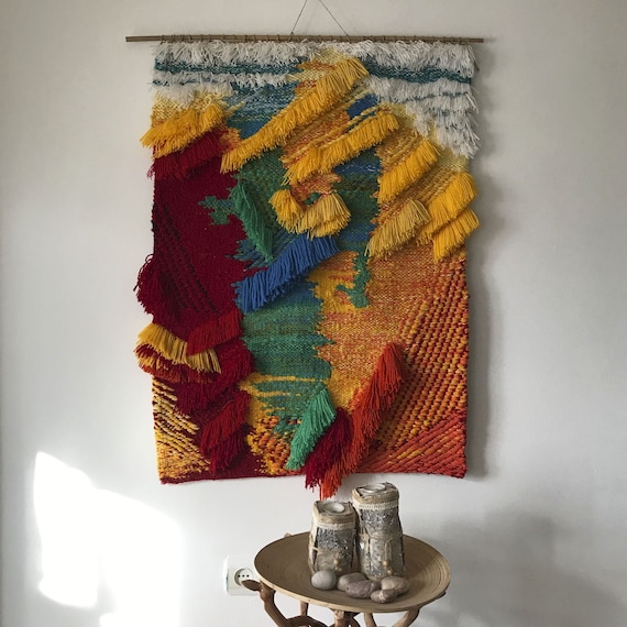 Boho Woven Wall Hanging / Textured Tapestry Weaving Autumn