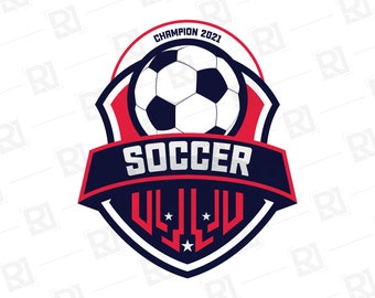 May include: A red, white, and blue soccer logo with a soccer ball in the center. The text "CHAMPION 2021" is above the ball and the text "SOCCER" is below the ball.