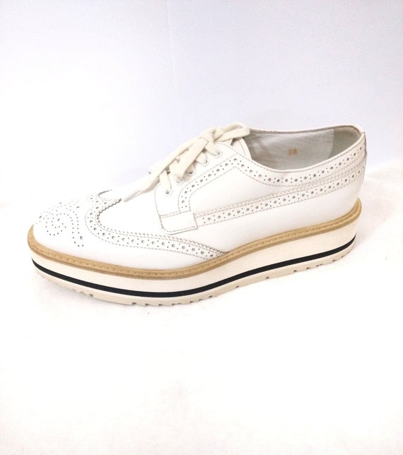 Prada White Platform Brogues