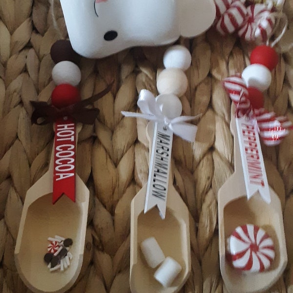 Hot Cocoa Mini wooden scoop| Marsmallow|Peppermint