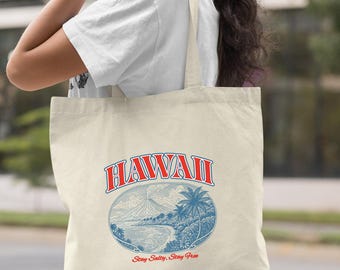 Vintage Hawaii Tote Bag, Aloha State Beach Vacation Cotton Bag