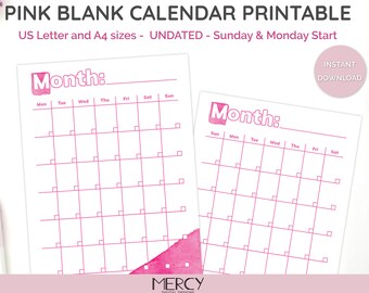 Blank Calendar Printable Purple Undated A4 Letter | Etsy