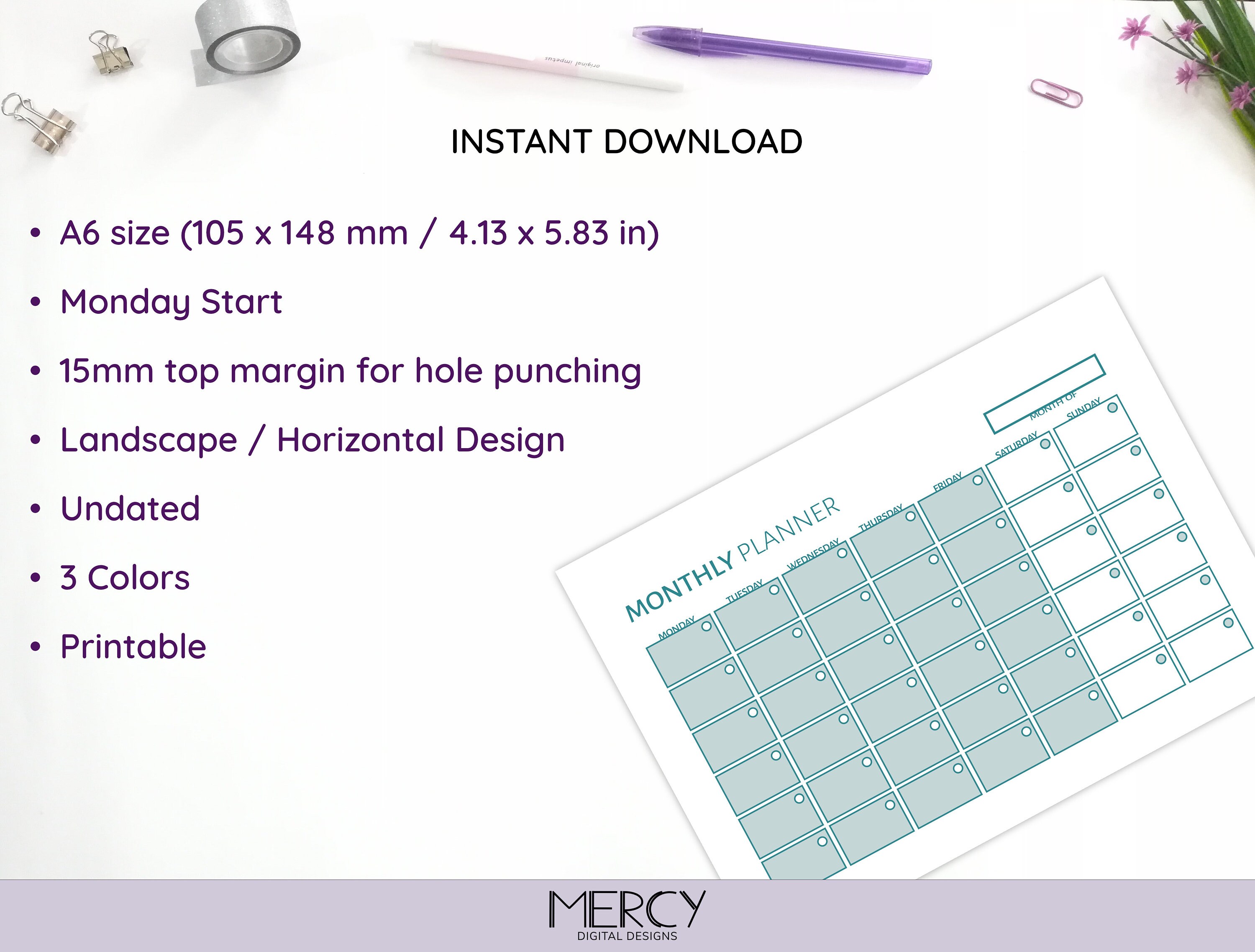 A6 Monthly Planner Printable, Monthly Calendar - Etsy