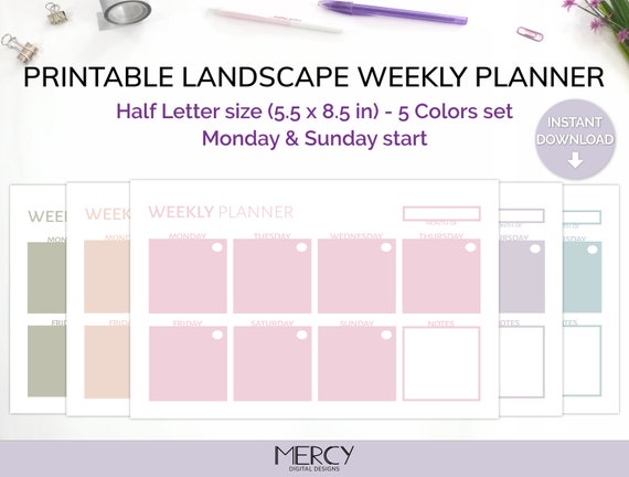 Half Letter Weekly Planner Printable Pastel Planner - Etsy