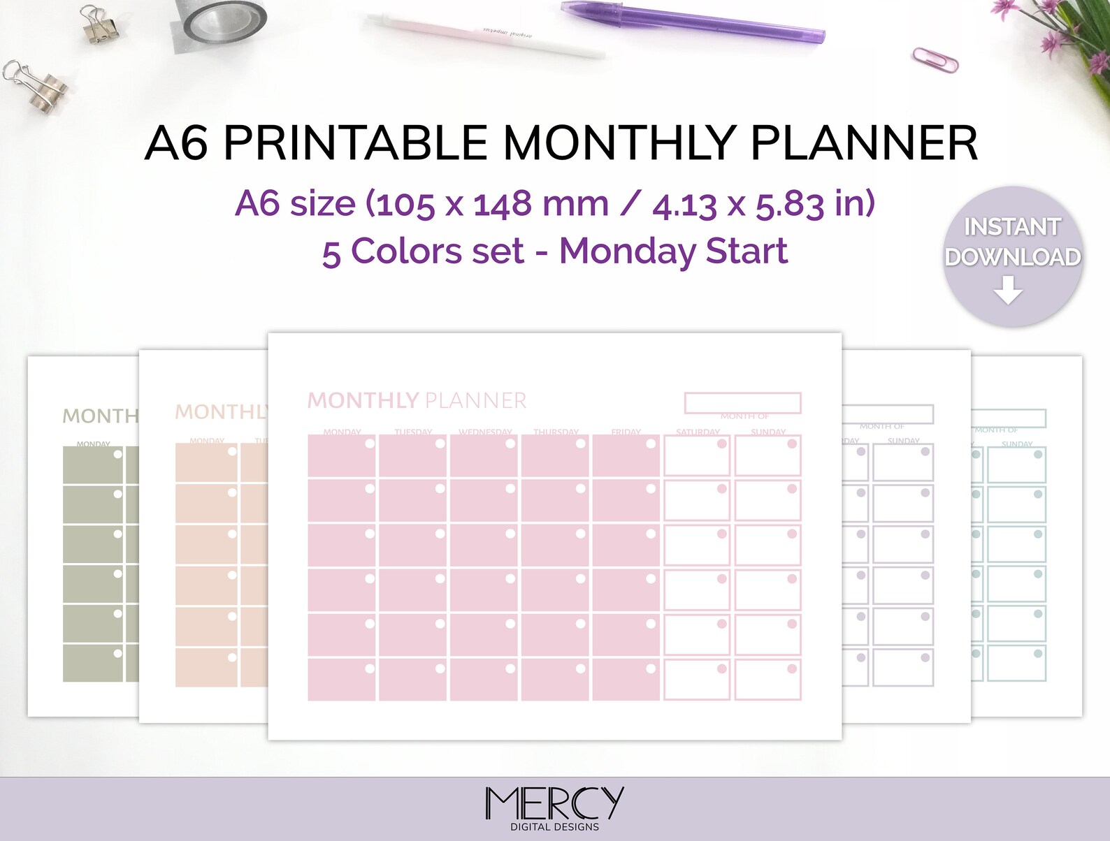 A6 Monthly Planner Printable, A6 Undated Calendar - Etsy